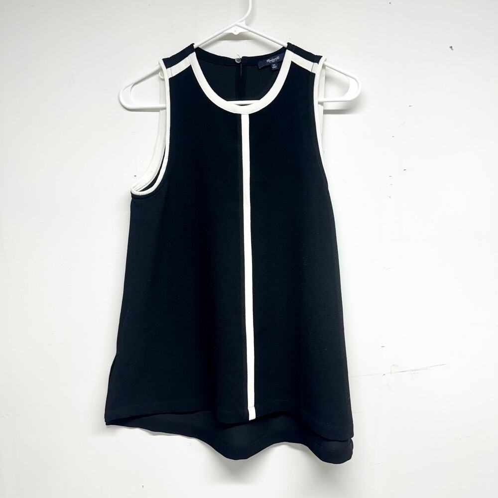MADEWELL Women Black Crepe Canal Piped White Trim Tank Top Size XS - Picture 2 of 4